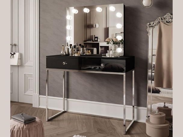 Coiffeuse glamour avec miroir et éclairage LED Brisa Brillant noir