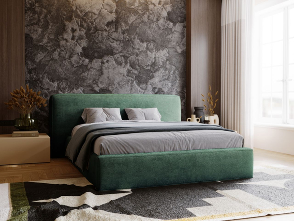 Lit Coffre rembourré avec sommier relevable 140x200 Monza Vert