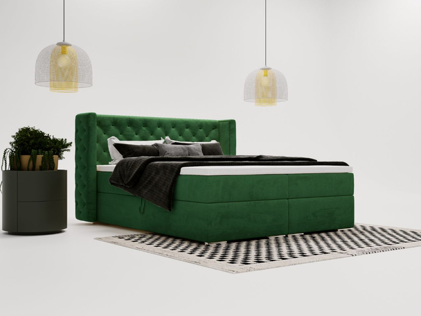 Lit Boxspring avec Coffre de Rangement 140x200 Lion Vert