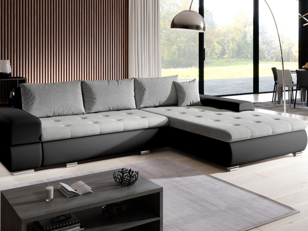 Canapé d'Angle Convertible avec Coffre Réversible Sonia Noir, Gris