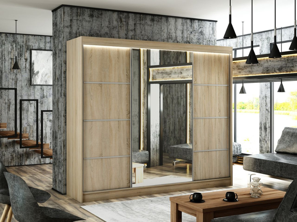 Armoire avec miroir et éclairage LED Portel Marron