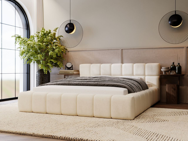 Lit Coffre rembourré avec sommier relevable 180x200 Alicante Beige