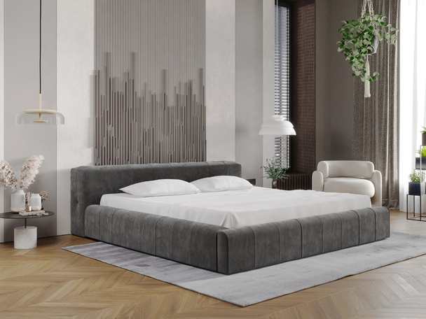 Lit Coffre rembourré avec sommier relevable 180x200 Lipari Gris foncé