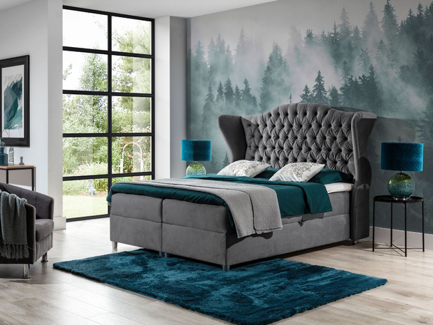 Lit Boxspring avec Coffre de Rangement 120x200 Kate Gris