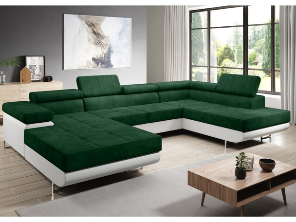 Canapé Droite Panoramique Convertible avec Coffre Solam U Blanc, Vert