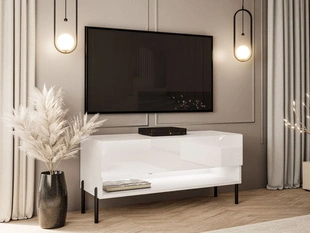Meuble TV de 90 cm avec éclairage LED Aurelie Brillant blanc