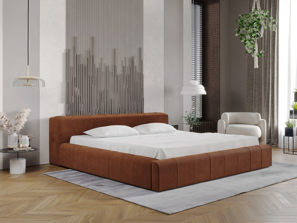 Lit Coffre rembourré avec sommier relevable 120x200 Lipari Marron