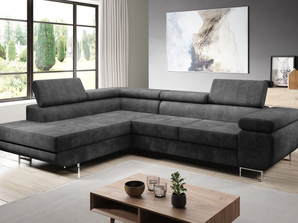 Canapé d'Angle Gauche Convertible avec Coffre Solam L Gris foncé