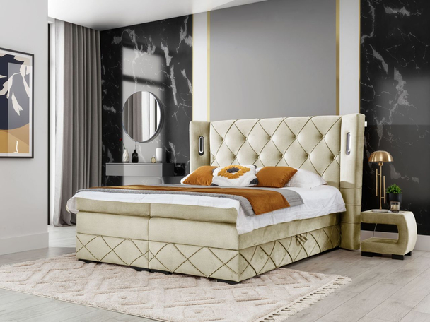 Lit Boxspring avec Coffre de Rangement 120x200 Neria Lux Beige