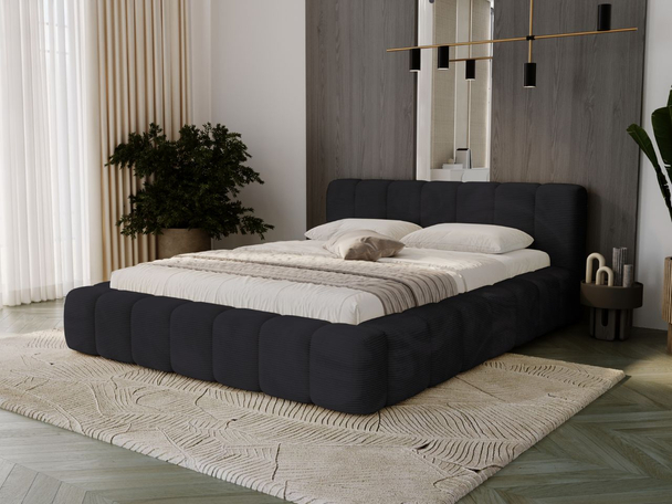 Lit Coffre rembourré avec sommier relevable 140x200 Ibiza Noir