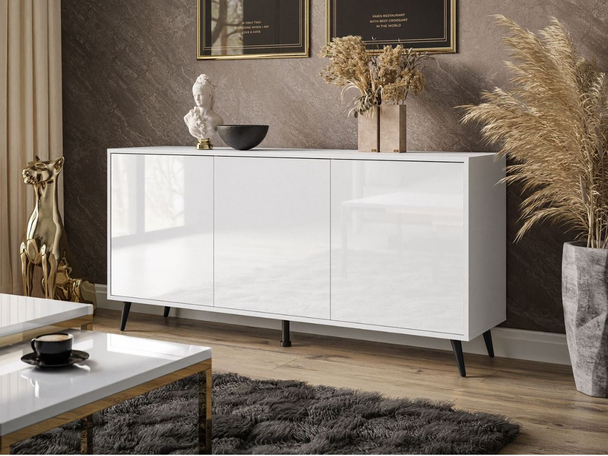 Commode à trois portes 154 cm Vivance Brillant blanc