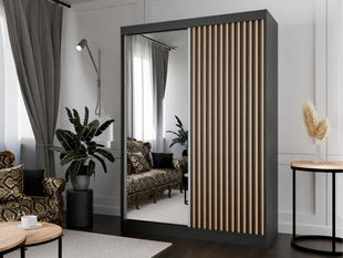Armoire avec Miroir Loreto Noir, Chêne Wotan