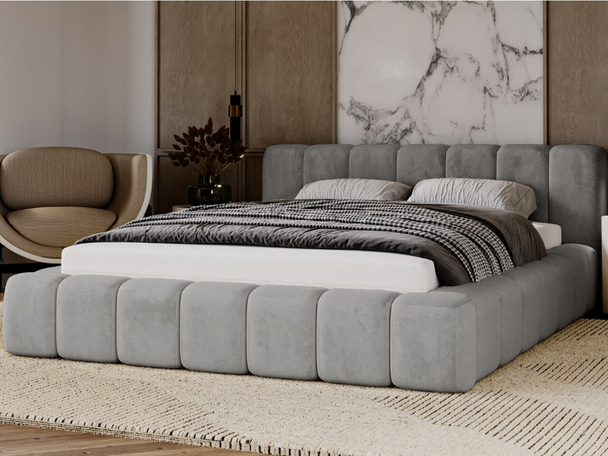 Lit Coffre rembourré avec sommier relevable 180x200 Ibiza Gris