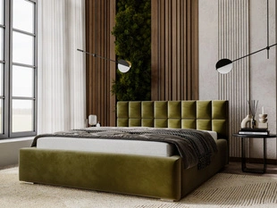 Lit Coffre rembourré avec sommier relevable 200x200 Hugo Vert