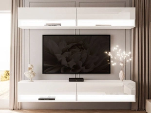 Meuble mural suspendu avec éclairage LED Aurelie Brillant blanc
