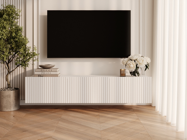 Meuble TV avec portes 150 cm Kioto Blanc mat