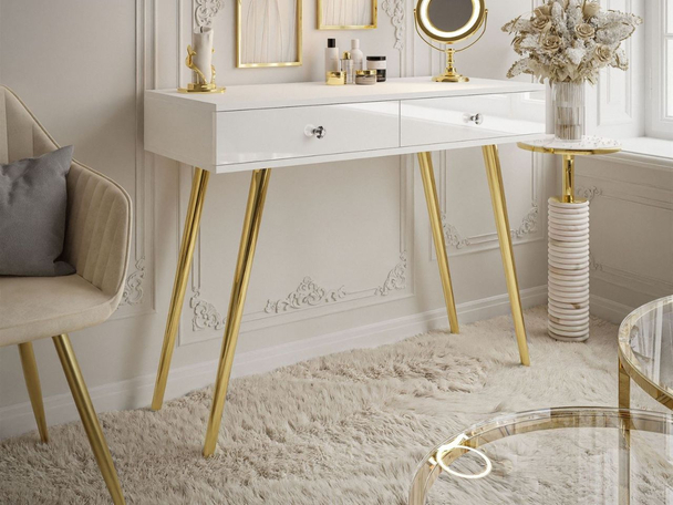 Console élégante avec tiroirs Olivine Brillant blanc