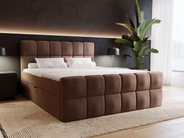 Lit Boxspring avec Coffre de Rangement 200x200 Alicante Marron