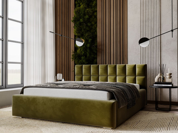 Lit Coffre rembourré avec sommier relevable 160x200 Hugo Vert
