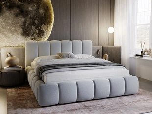 Lit Coffre rembourré avec sommier relevable 200x200 Cloud Gris clair