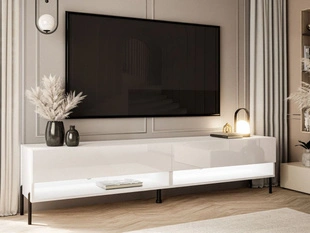Meuble TV pour salon 180 cm avec pieds en métal Aurelie Brillant blanc