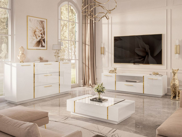 Ensemble de meubles de salon Lunelie Blanc brillant