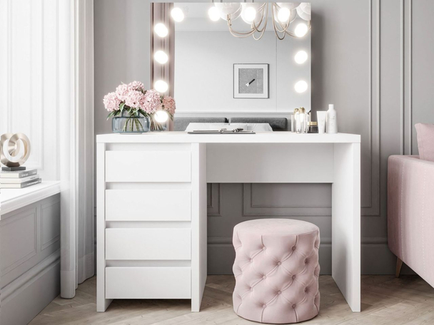 Coiffeuse avec grand miroir et éclairage Nesso Blanc mat