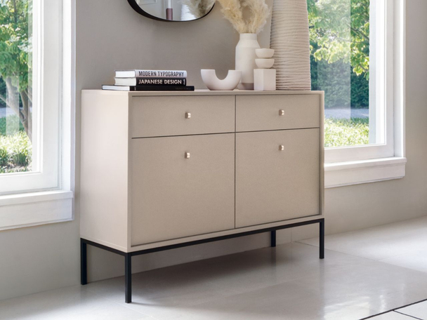 Buffet avec Portes et Tiroirs sur Pieds Noirs 104 cm Amor Beige Sable