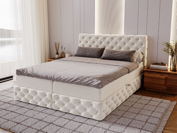 Lit Boxspring avec Coffre de Rangement 180x200 Canolo Crème