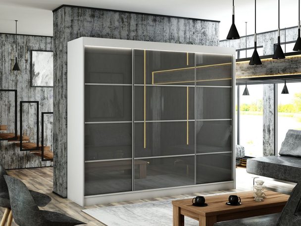 Armoire à portes coulissantes avec éclairage LED Ponti Gris ,Blanc