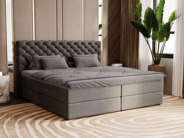 Lit Boxspring avec Coffre de Rangement 180x200 Bergamo Gris foncé