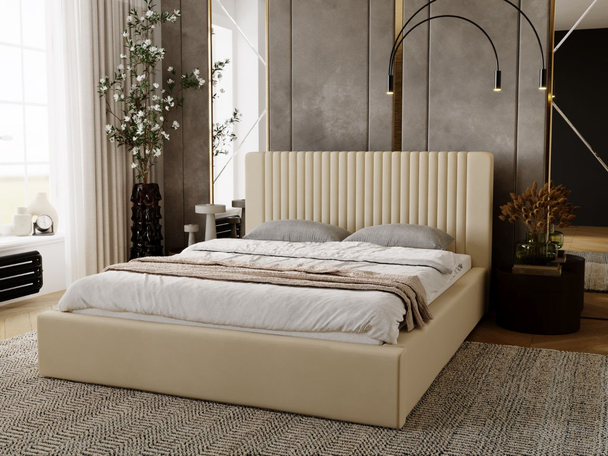 Lit Coffre rembourré avec sommier relevable 140x200 Malmo Beige