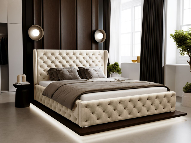 Lit Coffre rembourré avec sommier relevable 120x200 Kingston Beige