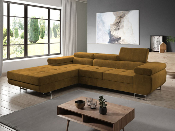 Canapé d'Angle Gauche Convertible avec Coffre Solam Jaune