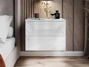 Table de chevet suspendue avec tiroirs Nuveo Blanc