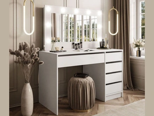 Coiffeuse glamour avec miroir et éclairage LED Melo Blanc mat