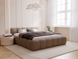 Lit Coffre rembourré avec sommier relevable 140x200 Cloud Low Marron