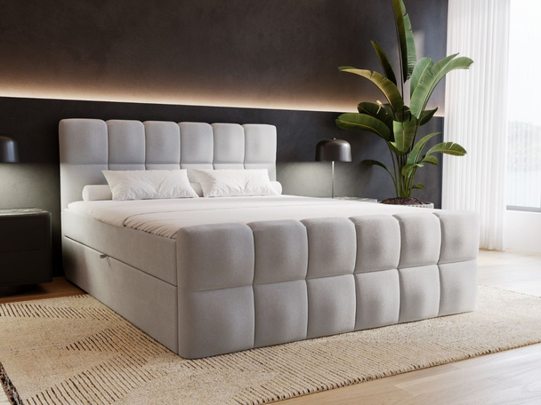 Lit Boxspring avec Coffre de Rangement 160x200 Alicante Gris