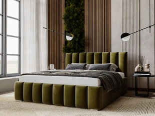 Lit Coffre rembourré avec sommier relevable 180x200 Neos Vert