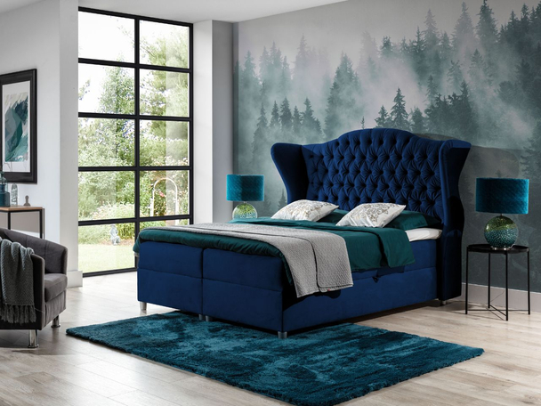 Lit Boxspring avec Coffre de Rangement 120x200 Kate Bleu foncé