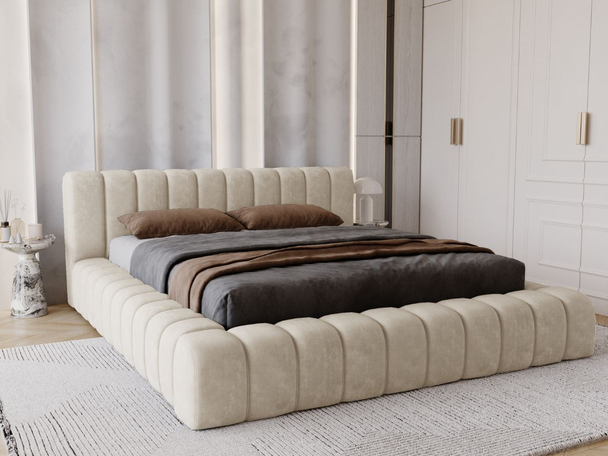 Lit Coffre rembourré avec sommier relevable 120x200 Italia Beige