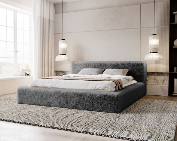 Lit Coffre rembourré avec sommier relevable 180x200 Enjoy Gris