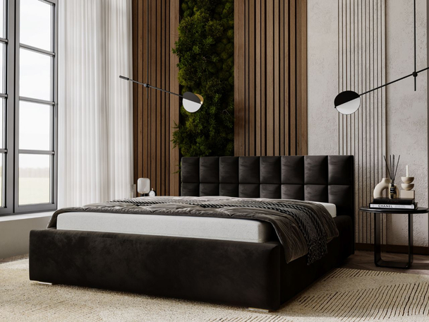 Lit Coffre rembourré avec sommier relevable 200x200 Hugo Noir