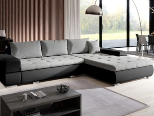 Canapé d'Angle Convertible avec Coffre Réversible Sonia Noir, Gris