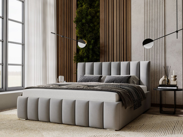 Lit Coffre rembourré avec sommier relevable 200x200 Neos Gris