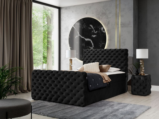 Lit Boxspring avec Coffre de Rangement 120x200 Cleo Lux Noir