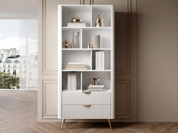 Bibliothèque à tiroirs et pieds dorés Latina Blanc