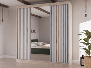 Armoire Portes Coulissantes Lucena Blanc, Chêne Sonoma