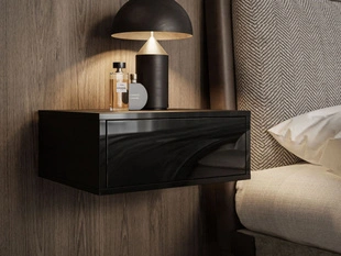 Table de chevet suspendue avec tiroir et éclairage LED Brisa Brillant noir
