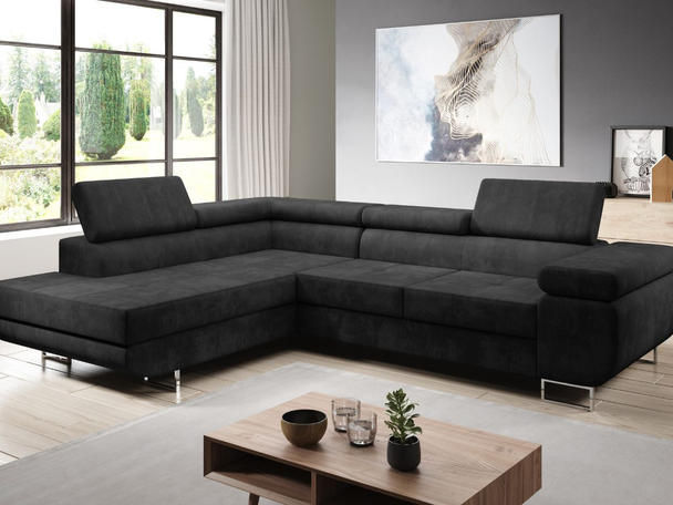 Canapé d'Angle Gauche Convertible avec Coffre Solam L Noir